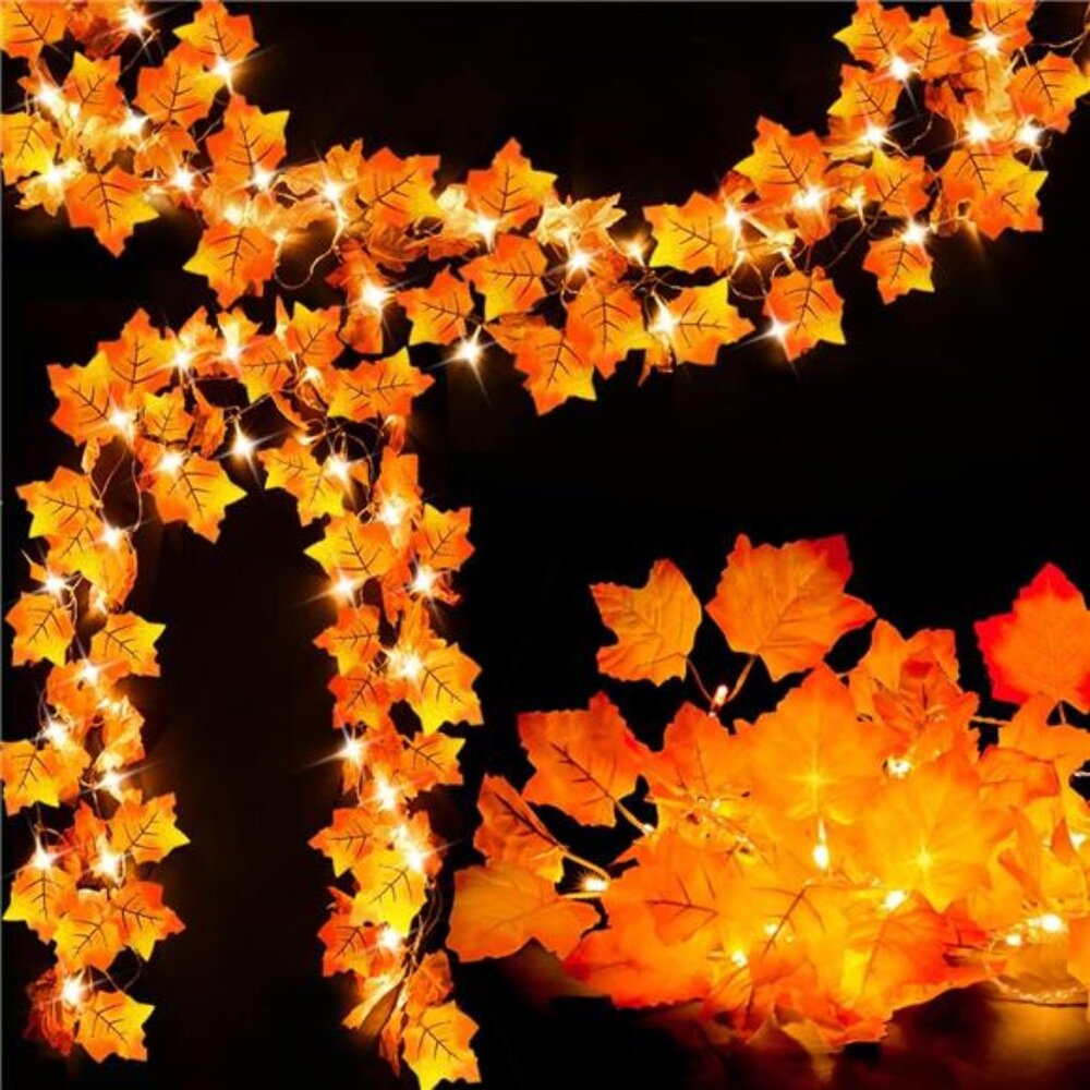 Fall Decor 2-Pack Lighted Garland, 16.4ft 40 LED Thanksgiving & Halloween Lights